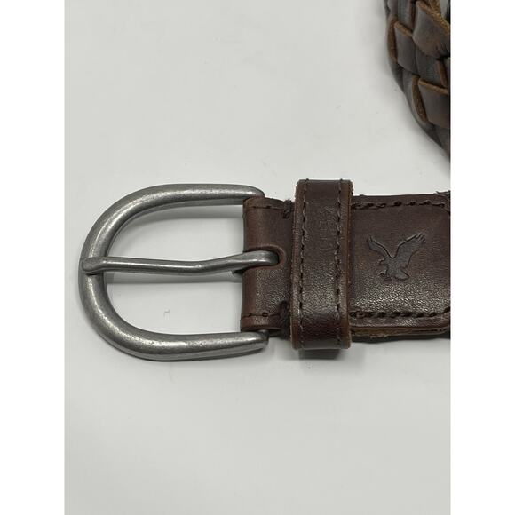 AEO American Eagle Outfitters Brown Braided Belt Men Sz Small Silver Tone Buckle - Picture 8 of 8